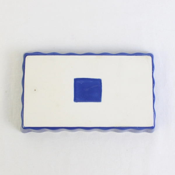 Unmarked Blue and White Ruffled Rectangular Ceramic Dish 8"