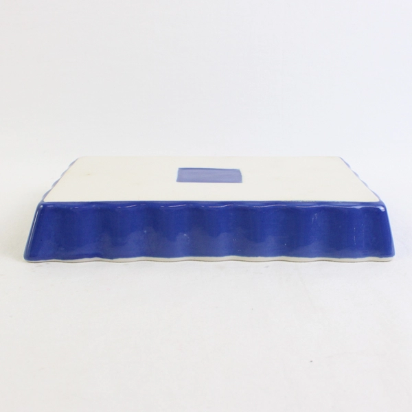 Unmarked Blue and White Ruffled Rectangular Ceramic Dish 8"