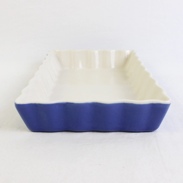 Unmarked Blue and White Ruffled Rectangular Ceramic Dish 8"