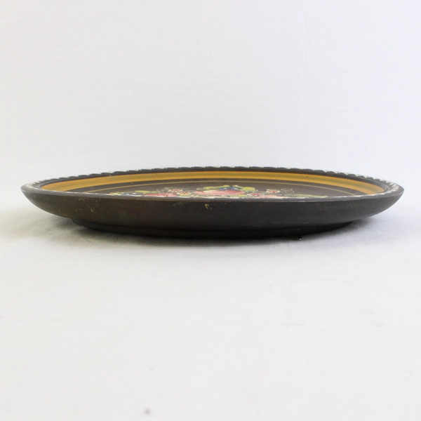 VTG Floral Hand-Painted Folk-Art Decorative Wooden Wall-Hanging Plate 10"