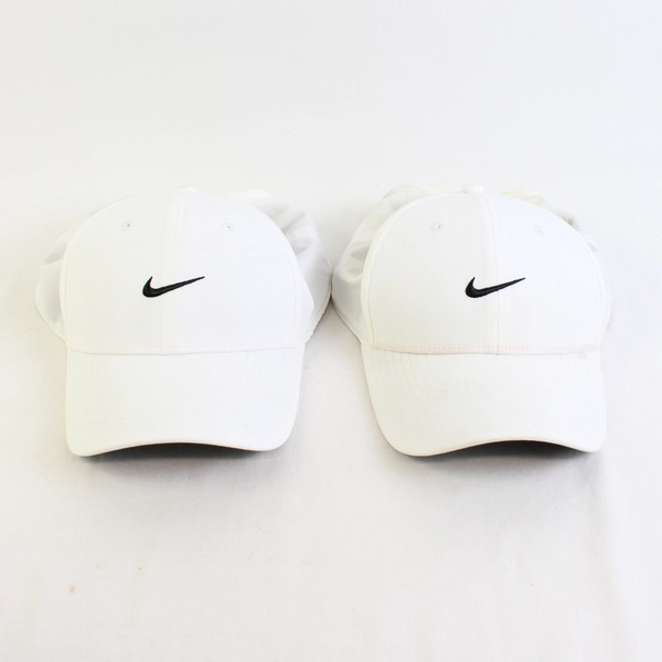 Lot of 2 Nike Embroidered Solid White Baseball Caps Adult Size Small FLAWED