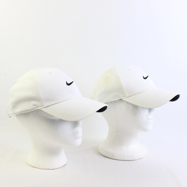Lot of 2 Nike Embroidered Solid White Baseball Caps Adult Size Small FLAWED