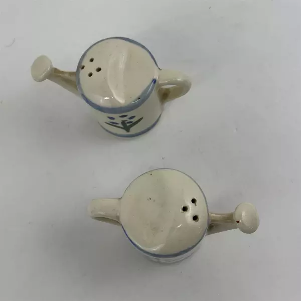 Vintage Floral Ceramic Watering Can Salt and Pepper Shakers 2" Blue Beige 