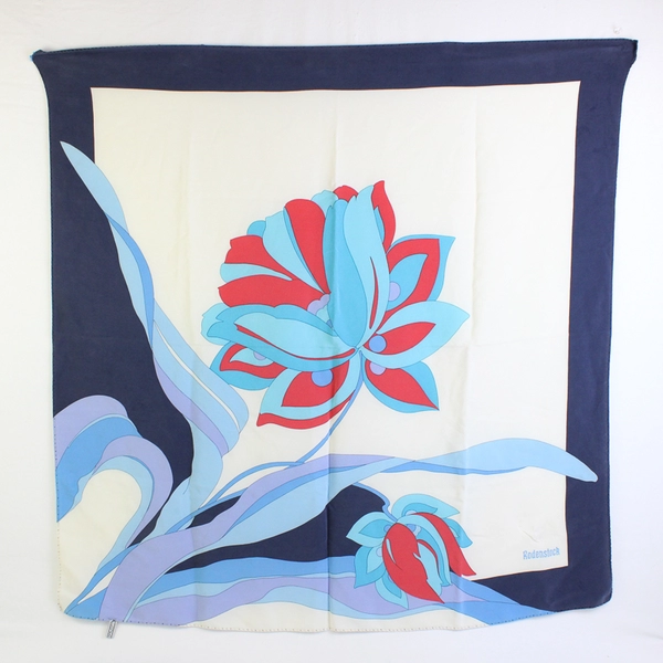 Vintage Rodenstock Blue Red White Floral Silk Scarf 33" x 33" Italy FLAWED