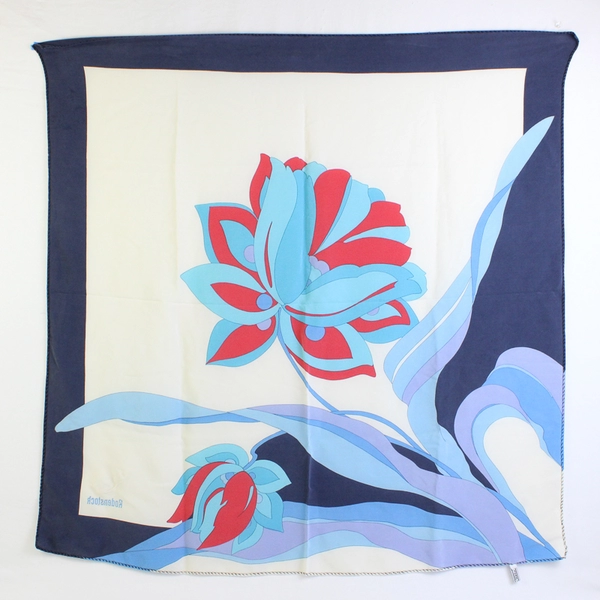 Vintage Rodenstock Blue Red White Floral Silk Scarf 33" x 33" Italy FLAWED