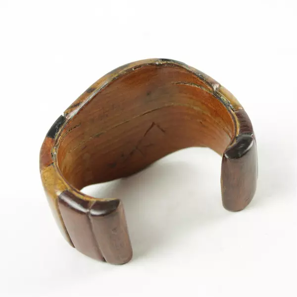 Vintage Wood Open Cuff Bracelet & Necklace Set Geometric Inlay Boho