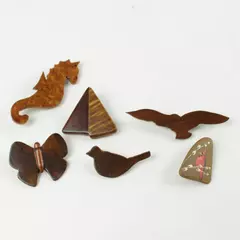 Lot of 6 Wooden Pins Assorted Shapes Carved Vintage Crafts