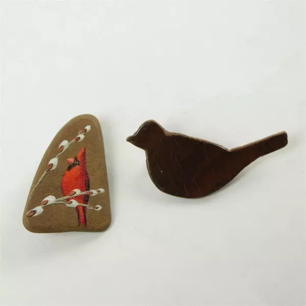 Lot of 6 Wooden Pins Assorted Shapes Carved Vintage Crafts