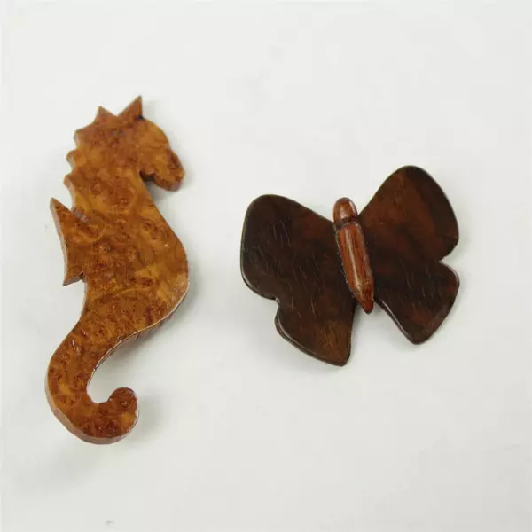 Lot of 6 Wooden Pins Assorted Shapes Carved Vintage Crafts