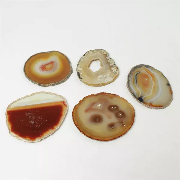 Lot of 5 Natural Brown Agate Slices for Crafts Jewelry