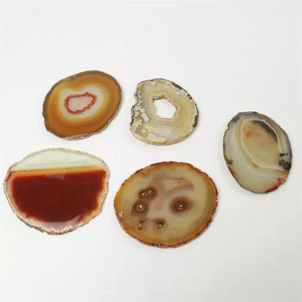 Lot of 5 Natural Brown Agate Slices for Crafts Jewelry