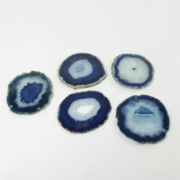 Lot of 5 Natural Blue Agate Slices for Jewelry Crafts 