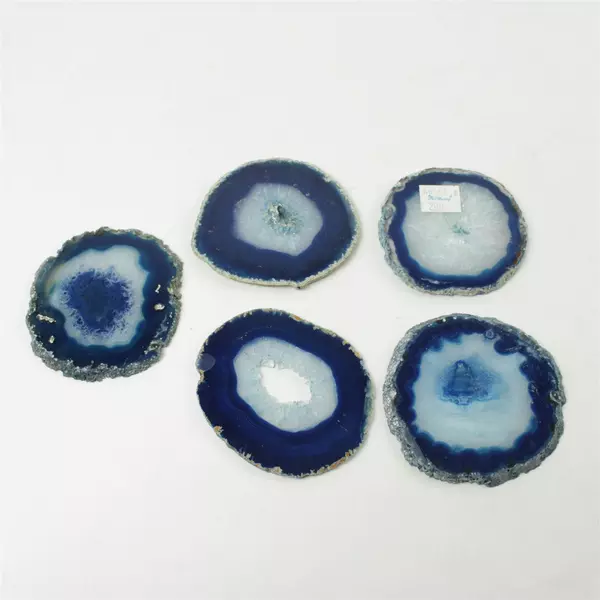 Lot of 5 Natural Blue Agate Slices for Jewelry Crafts 