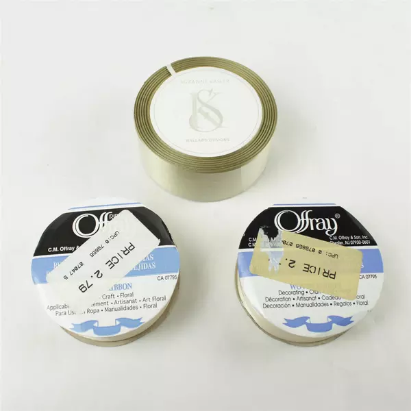 Lot of 3 Ribbons Offray Beige & Suzanne Kassler Bronze Craft Trim