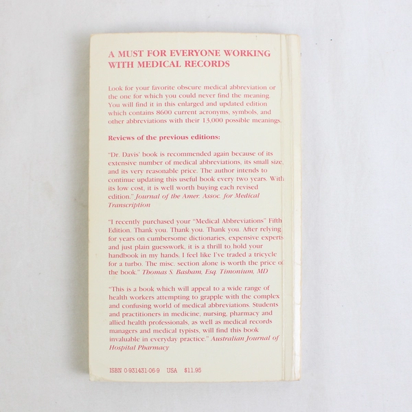 Medical Abbreviations: 8,600 Conveniences by Neil M Davis 6th Edition 1993 PB