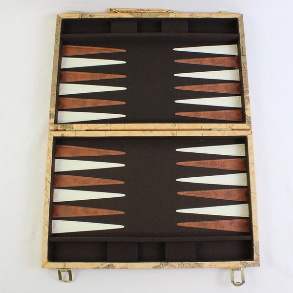 GO! GAMES Leatherette Backgammon Set with Old World Map Design 15in Full Game