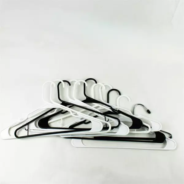 Lot of 11 White Black Silver Plastic Clothes Hangers 10+1 Pants Hanger