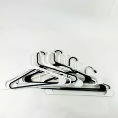 Lot of 11 White Black Silver Plastic Clothes Hangers 10+1 Pants Hanger