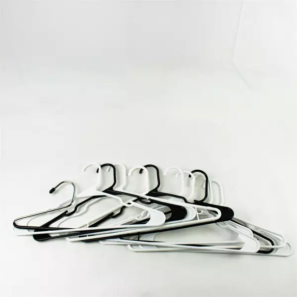 Lot of 11 White Black Silver Plastic Clothes Hangers 10+1 Pants Hanger
