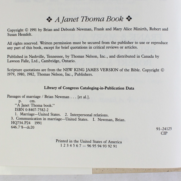 Passages of Marriage Multiple Authors 1991 Hardcover Dust Jacket Good