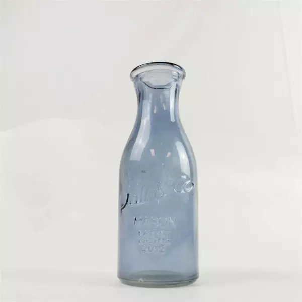 Vintage Blue Glass Milk Bottle Farmhouse Decor Thick Glass Wide Mouth