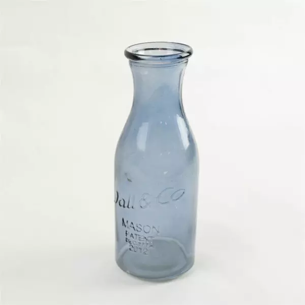 Vintage Blue Glass Milk Bottle Farmhouse Decor Thick Glass Wide Mouth