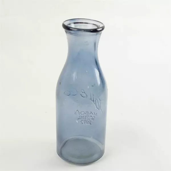 Vintage Blue Glass Milk Bottle Farmhouse Decor Thick Glass Wide Mouth