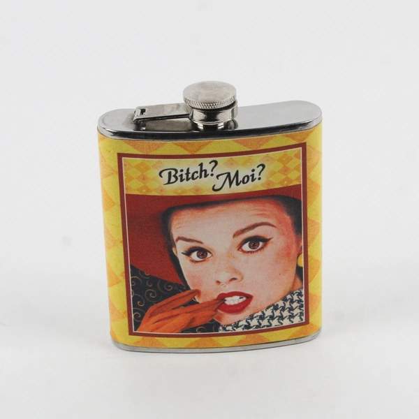 Unbranded Stainless Steel 7oz Hip Flask with Vintage Pin-Up Style Design