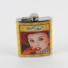 Unbranded Stainless Steel 7oz Hip Flask with Vintage Pin-Up Style Design
