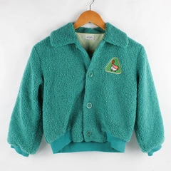 Graniph Unisex Kids Size 7-8 Teal Sherpa Jacket with Large Buttons and Patches