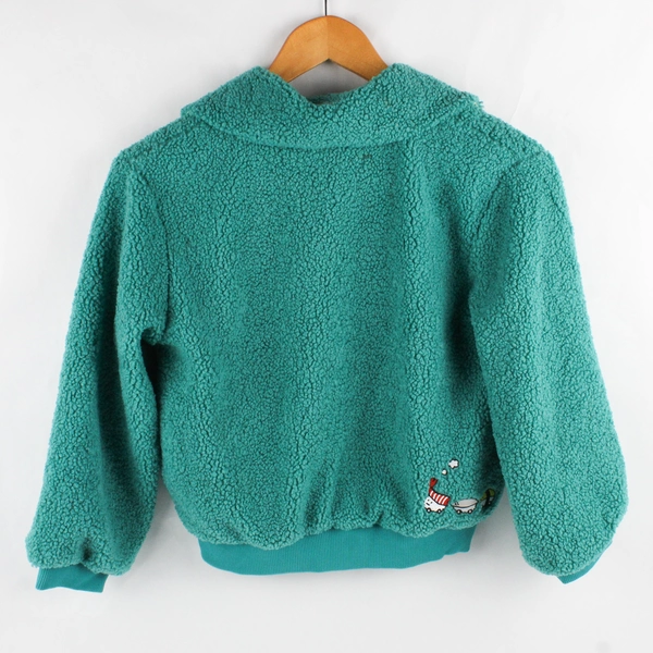 Graniph Unisex Kids Size 7-8 Teal Sherpa Jacket with Large Buttons and Patches