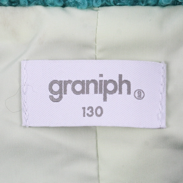 Graniph Unisex Kids Size 7-8 Teal Sherpa Jacket with Large Buttons and Patches