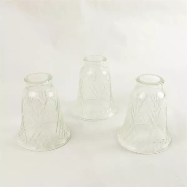 Lot 3 Cut Crystal Diamond Crisscross Etched Glass Shades 2-1/4" Fitter