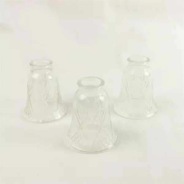 Lot 3 Cut Crystal Diamond Crisscross Etched Glass Shades 2-1/4" Fitter
