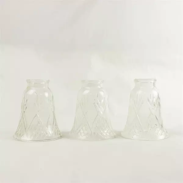 Lot 3 Cut Crystal Diamond Crisscross Etched Glass Shades 2-1/4" Fitter