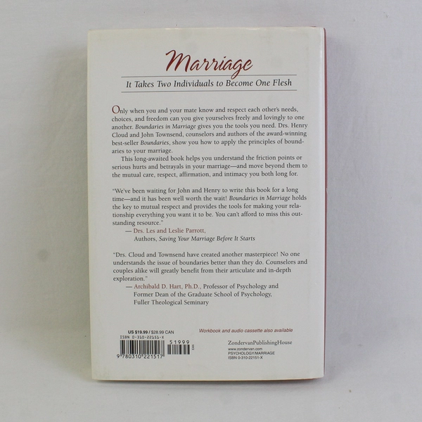 Boundaries in Marriage by Henry Cloud John Townsend 1999 Hardcover Dust Jacket