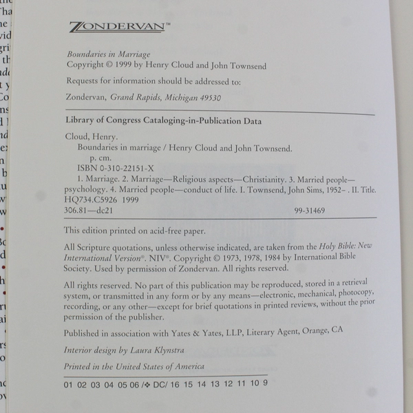 Boundaries in Marriage by Henry Cloud John Townsend 1999 Hardcover Dust Jacket