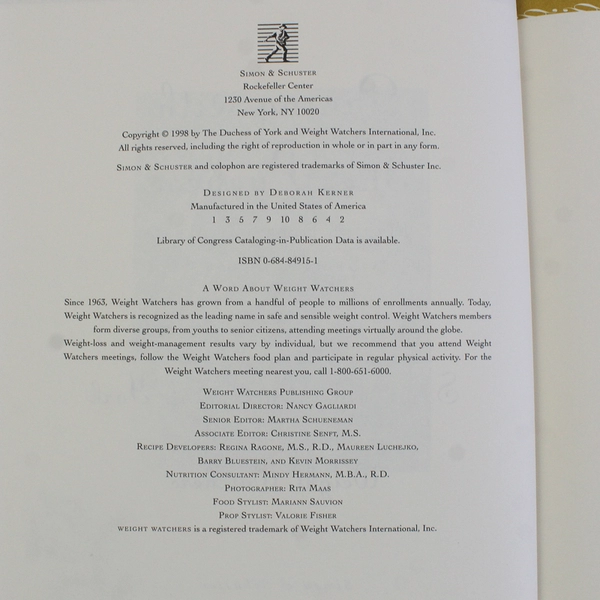 Dining with the Duchess  by Sarah Ferguson & Weight Watchers 1998 HC DJ