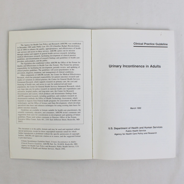 Clinical Practice Guideline Urinary Incontinence In Adults 1992 Paperback