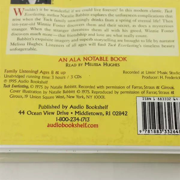 Tuck Everlasting Natalie Babbitt 1995 Unabridged Audiobook 3 CDs