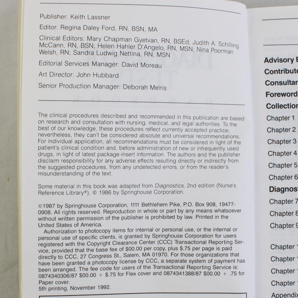 Diagnostic Tests Handbook 1987 Paperback Published by Springhouse Corporation