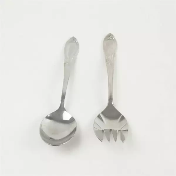 Lot of 2 Farberware Cameo Stainless Medium Solid Serving Fork & Tablespoon