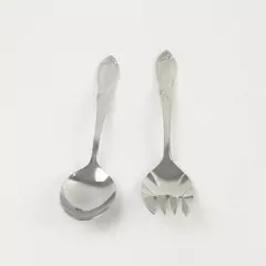 Lot of 2 Farberware Cameo Stainless Medium Solid Serving Fork & Tablespoon