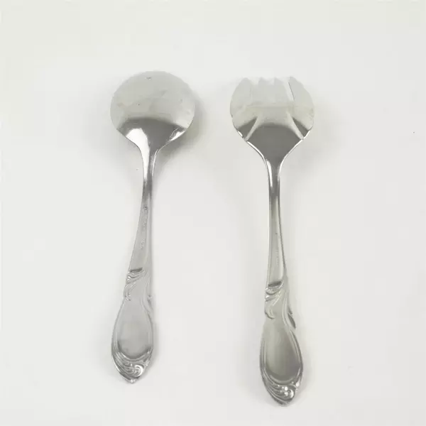 Lot of 2 Farberware Cameo Stainless Medium Solid Serving Fork & Tablespoon