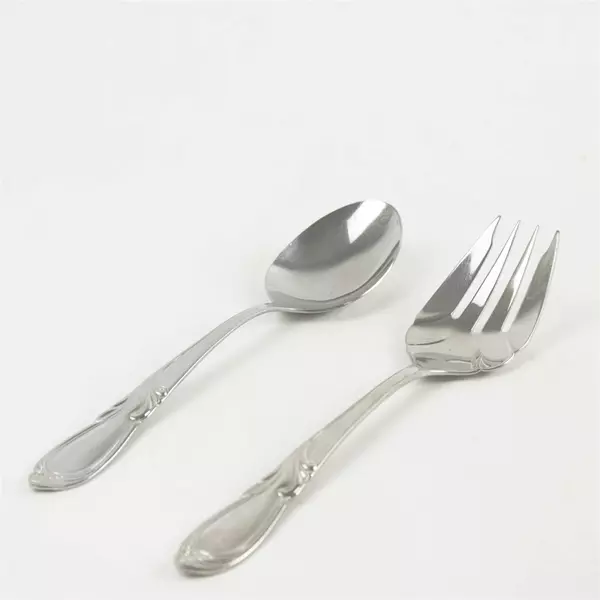 Lot of 2 Farberware Cameo Stainless Medium Solid Serving Fork & Tablespoon