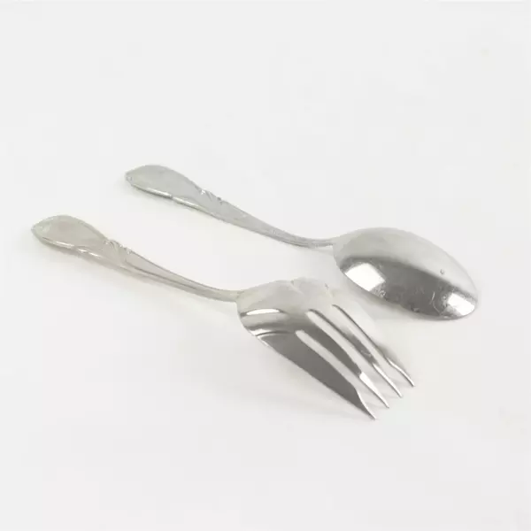 Lot of 2 Farberware Cameo Stainless Medium Solid Serving Fork & Tablespoon