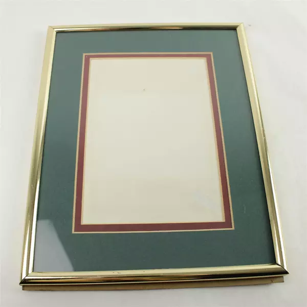 Vintage Gold-Tone Picture Frame w/ Green & Red Double Mat 6.5"