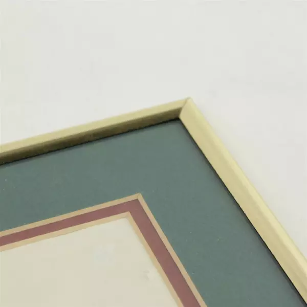 Vintage Gold-Tone Picture Frame w/ Green & Red Double Mat 6.5"