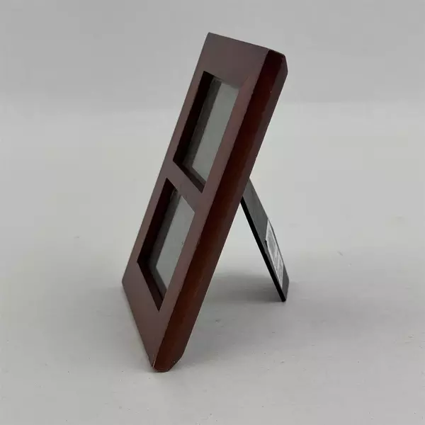 Wooden Double Picture Frame Holds 2x3 Photos Wall or Desk Classic Finish
