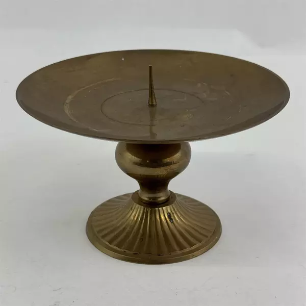 Vintage Small Solid Brass Pillar Candle Holder w/ Spike Minimalist 6in